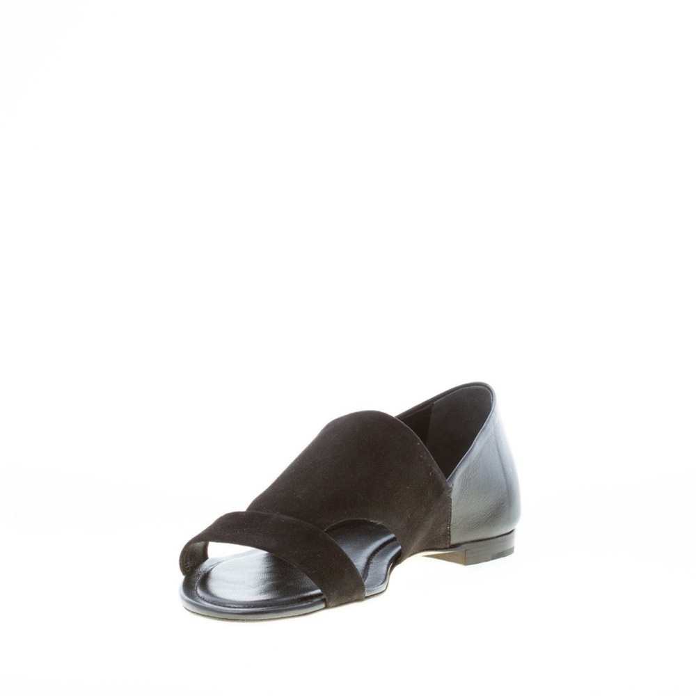 Tod's Women's Open Toe Black Suede and smooth Leather Flat Sandal